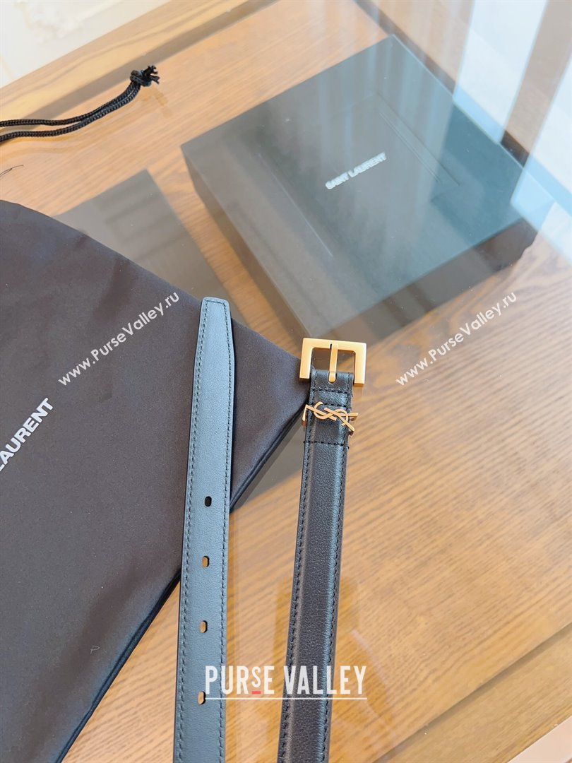 Saint Laurent Cassandra Calfskin Belt Width 2cm Black/Gold 2024 (YANG-24070403)