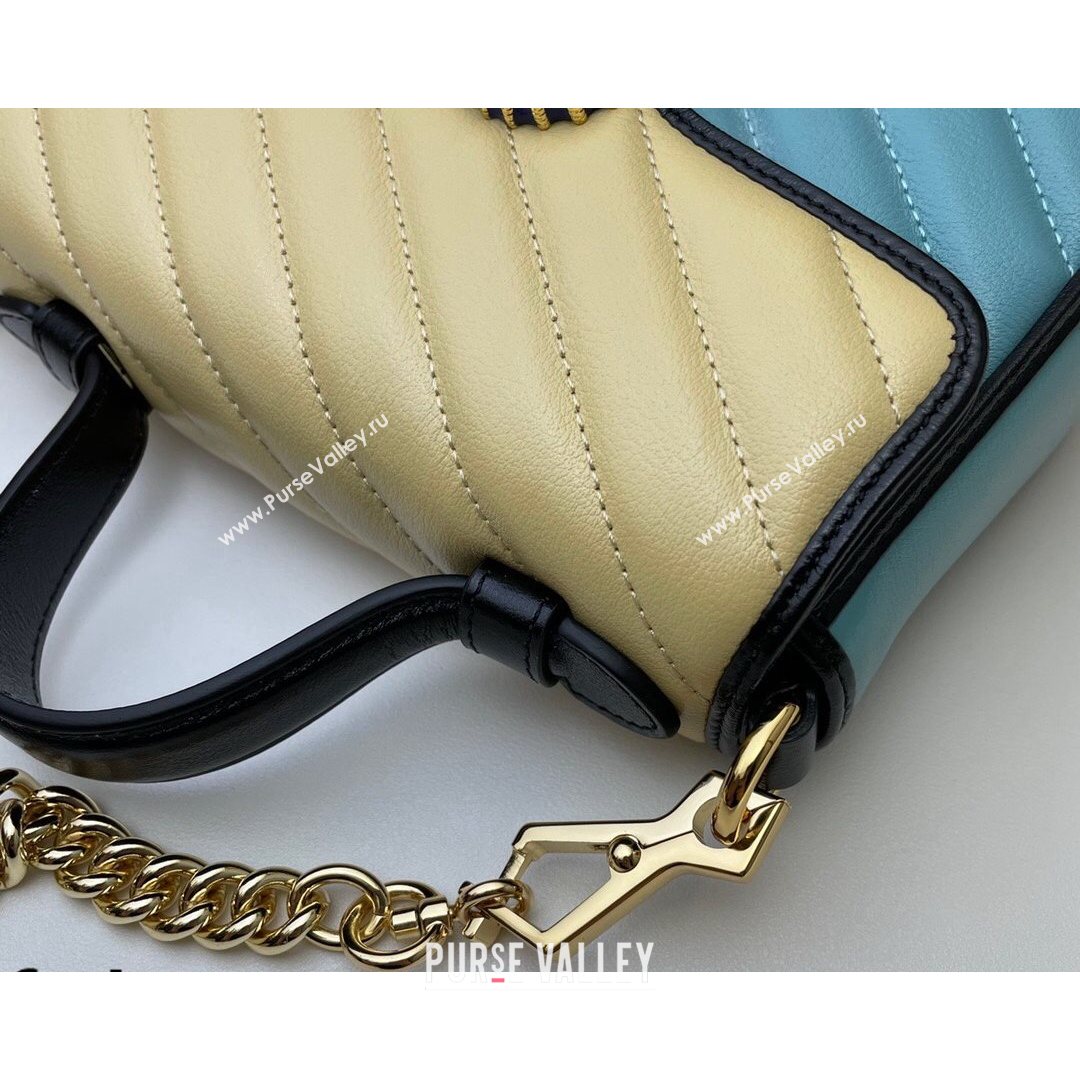 Gucci GG Marmont Leather Mini Bag 446744 Pastel Blue/Apricot 2021 (DLH-21072613)