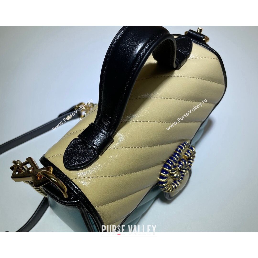 Gucci GG Marmont Leather Mini Bag 446744 Pastel Blue/Apricot 2021 (DLH-21072613)