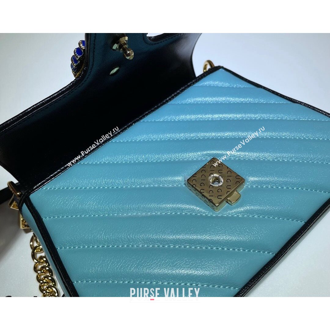 Gucci GG Marmont Leather Mini Bag 446744 Pastel Blue/Apricot 2021 (DLH-21072613)