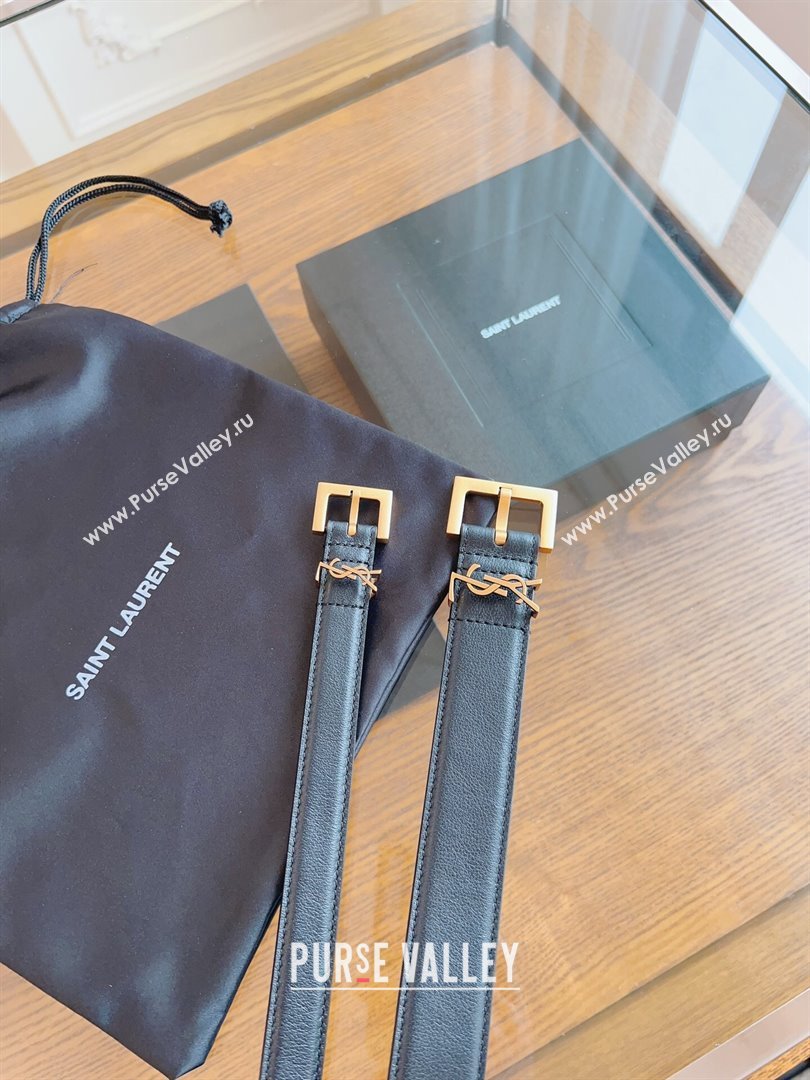 Saint Laurent Cassandra Calfskin Belt Width 2cm Black/Gold 2024 (YANG-24070403)