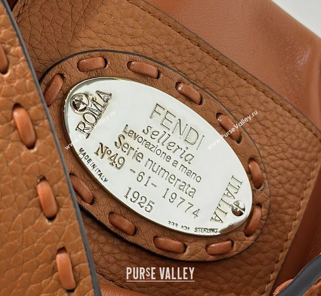 Fendi Baguette Mini Selleria bag with topstitches in Grained Calfskin Caramel Brown 2024 8610S (CL-241213005)