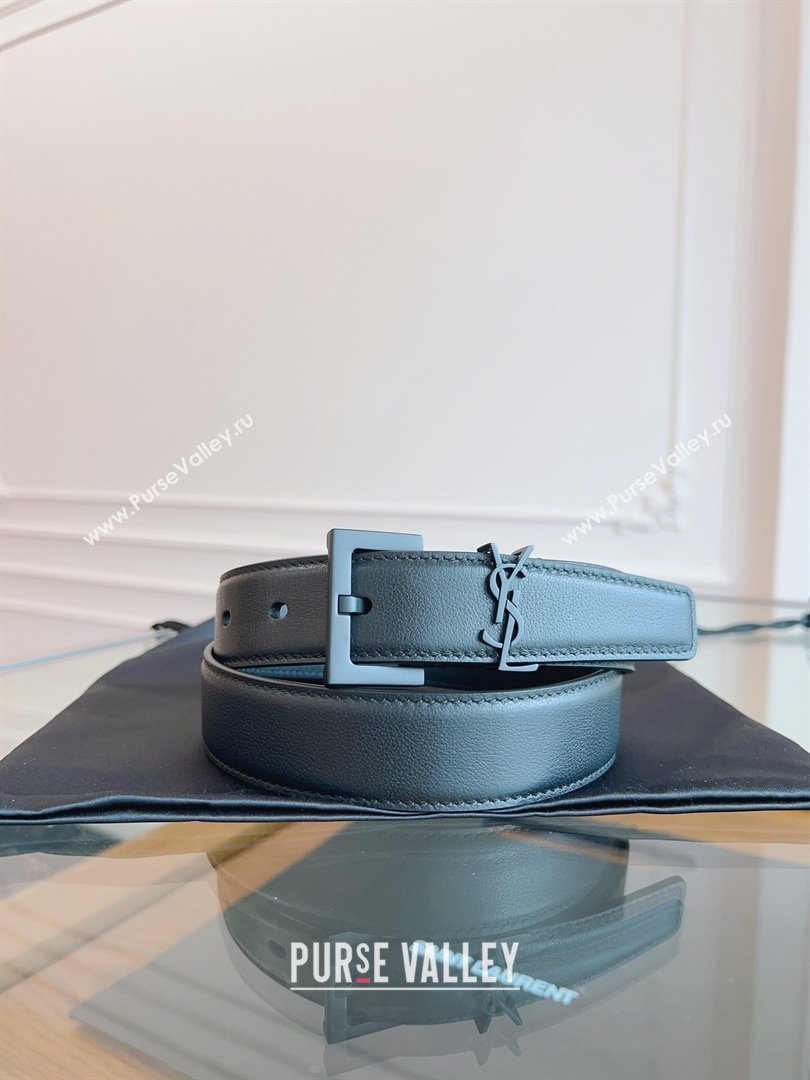 Saint Laurent Cassandra Calfskin Belt Width 3cm Black/Black 2024 (YANG-24070404)