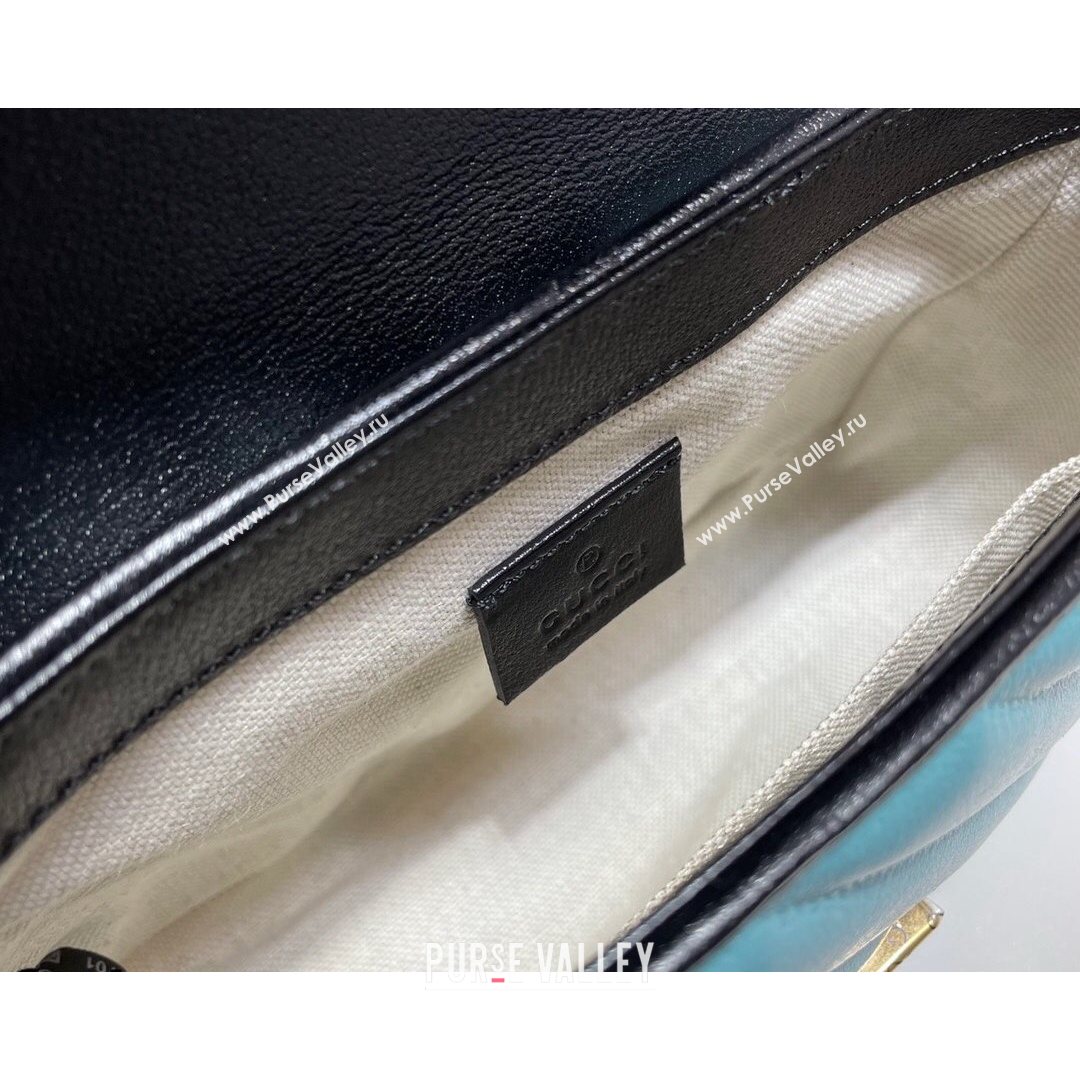 Gucci GG Marmont Leather Mini Bag 446744 Pastel Blue/Apricot 2021 (DLH-21072613)