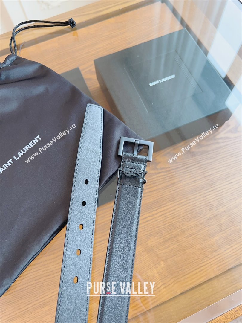 Saint Laurent Cassandra Calfskin Belt Width 3cm Black/Black 2024 (YANG-24070404)