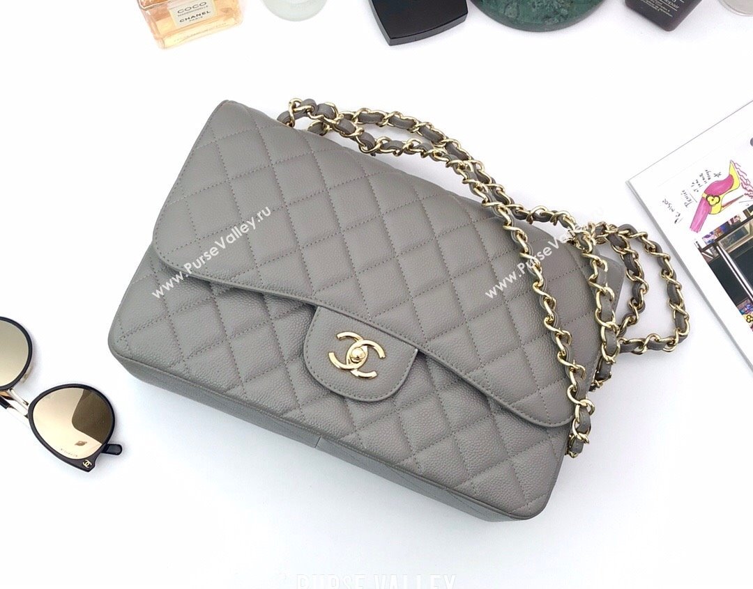 Chanel Quilted Grained Calfskin Jumbo Flap Bag 30cm A01113 Grey/Gold 2024 (YUND-24111904)