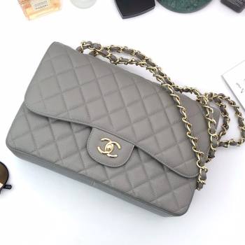 Chanel Quilted Grained Calfskin Jumbo Flap Bag 30cm A01113 Grey/Gold 2024 (YUND-24111904)