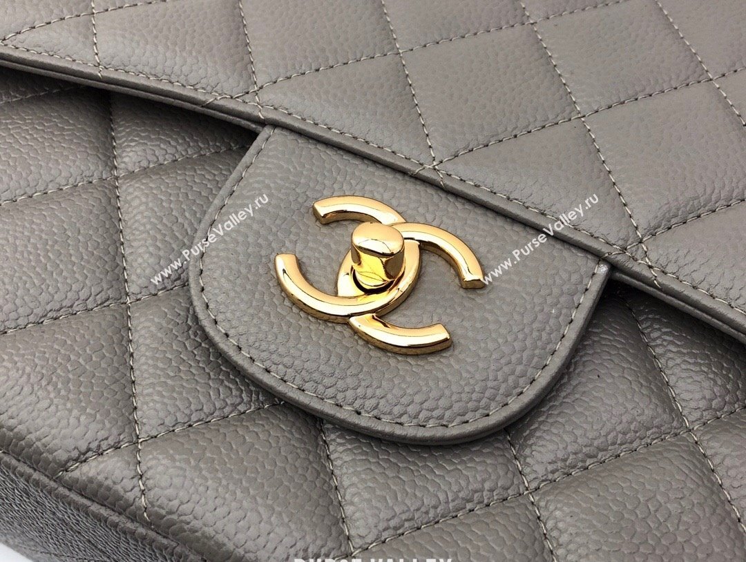 Chanel Quilted Grained Calfskin Jumbo Flap Bag 30cm A01113 Grey/Gold 2024 (YUND-24111904)