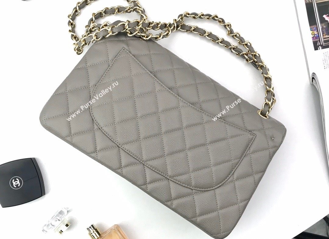 Chanel Quilted Grained Calfskin Jumbo Flap Bag 30cm A01113 Grey/Gold 2024 (YUND-24111904)