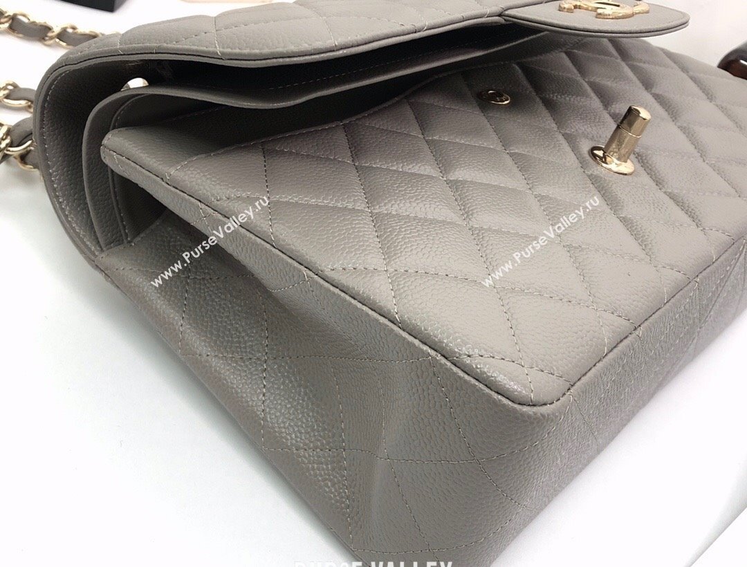 Chanel Quilted Grained Calfskin Jumbo Flap Bag 30cm A01113 Grey/Gold 2024 (YUND-24111904)