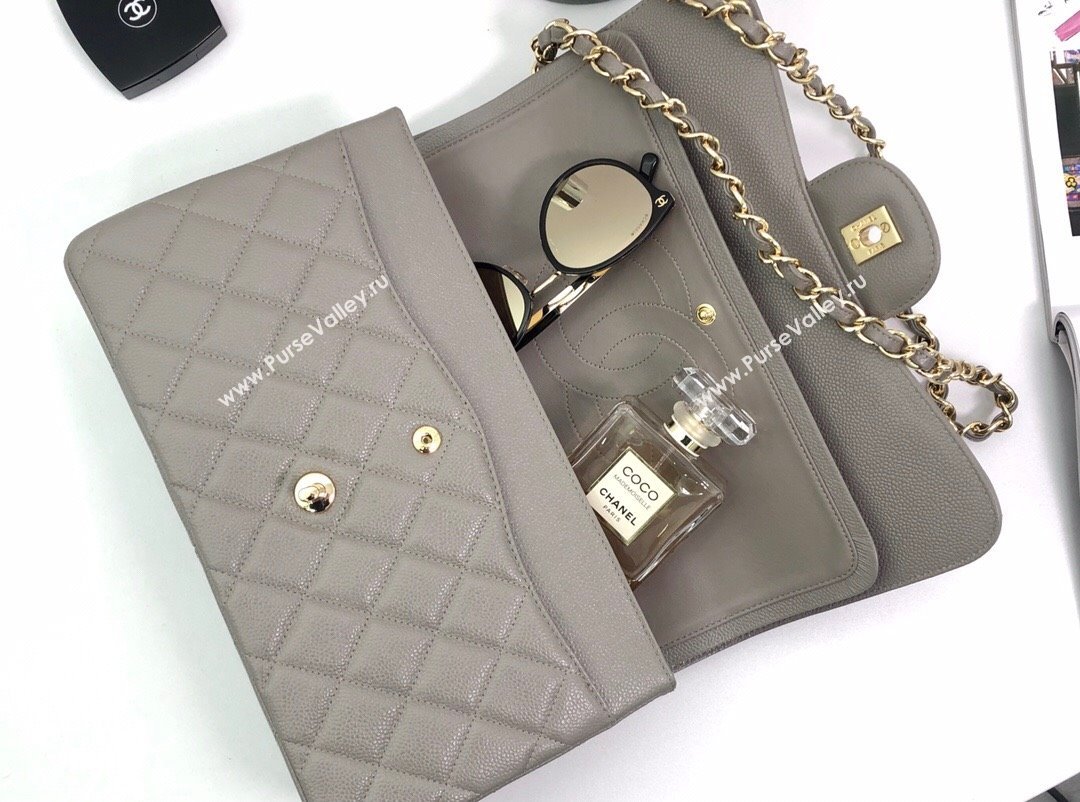 Chanel Quilted Grained Calfskin Jumbo Flap Bag 30cm A01113 Grey/Gold 2024 (YUND-24111904)