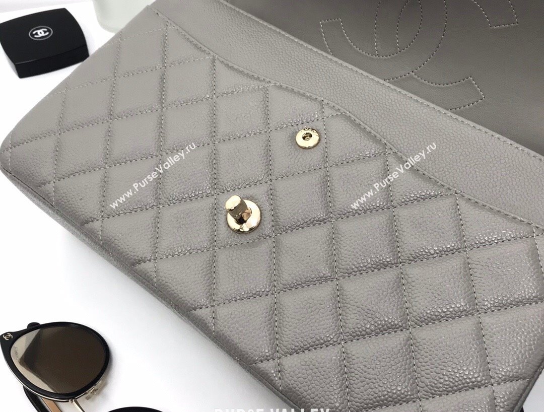 Chanel Quilted Grained Calfskin Jumbo Flap Bag 30cm A01113 Grey/Gold 2024 (YUND-24111904)