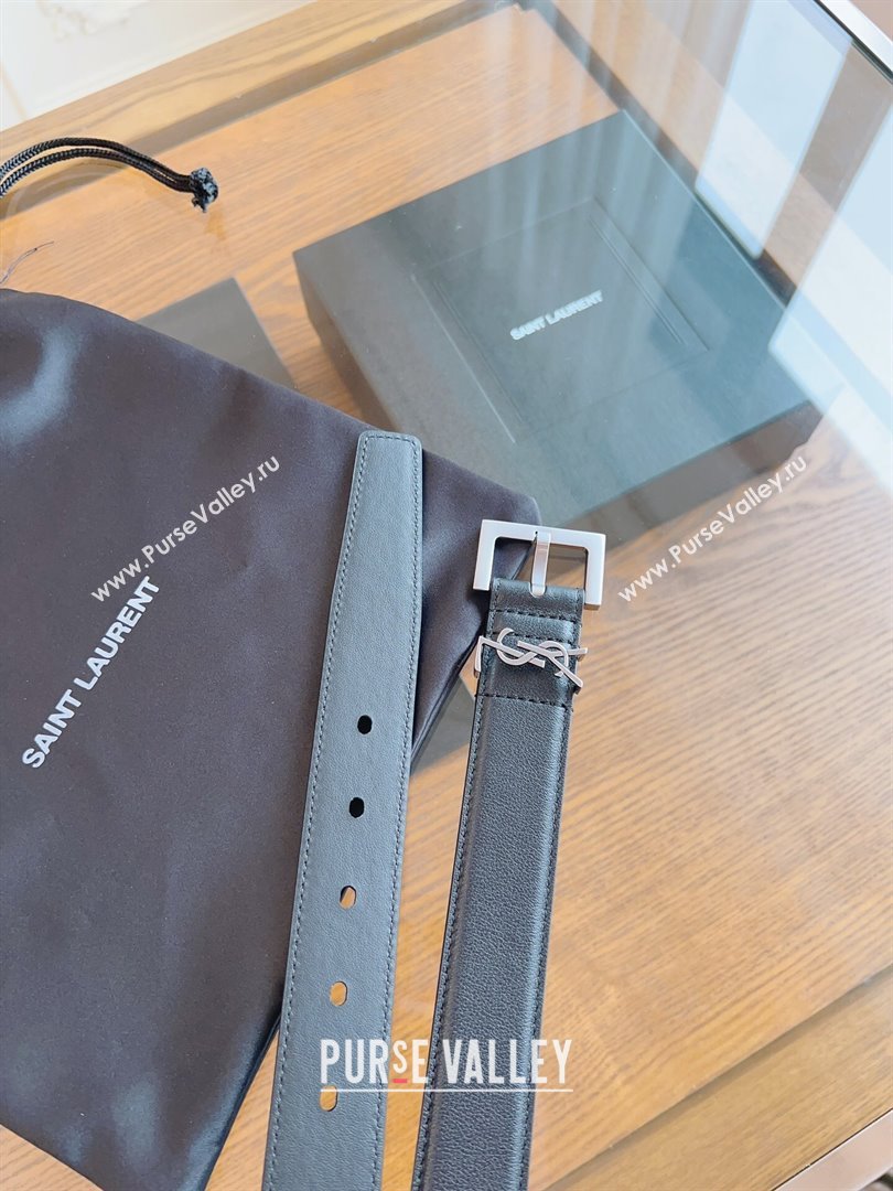 Saint Laurent Cassandra Calfskin Belt Width 3cm Black/Silver 2024 (YANG-24070405)