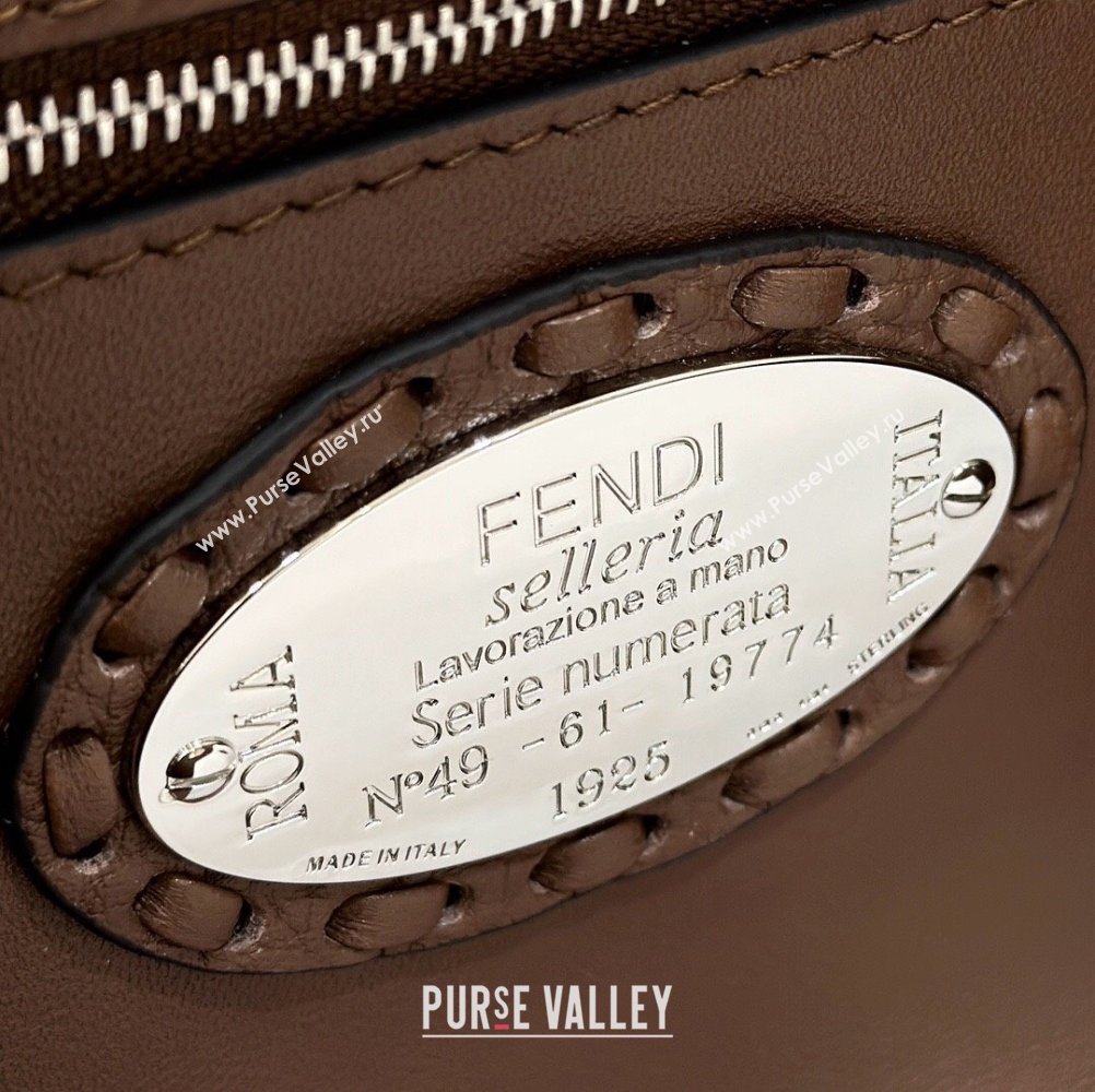 Fendi Regular Selleria Baguette bag with topstitches in Grained Calfskin Dark Brown 2024 8610M (CL-241213011)