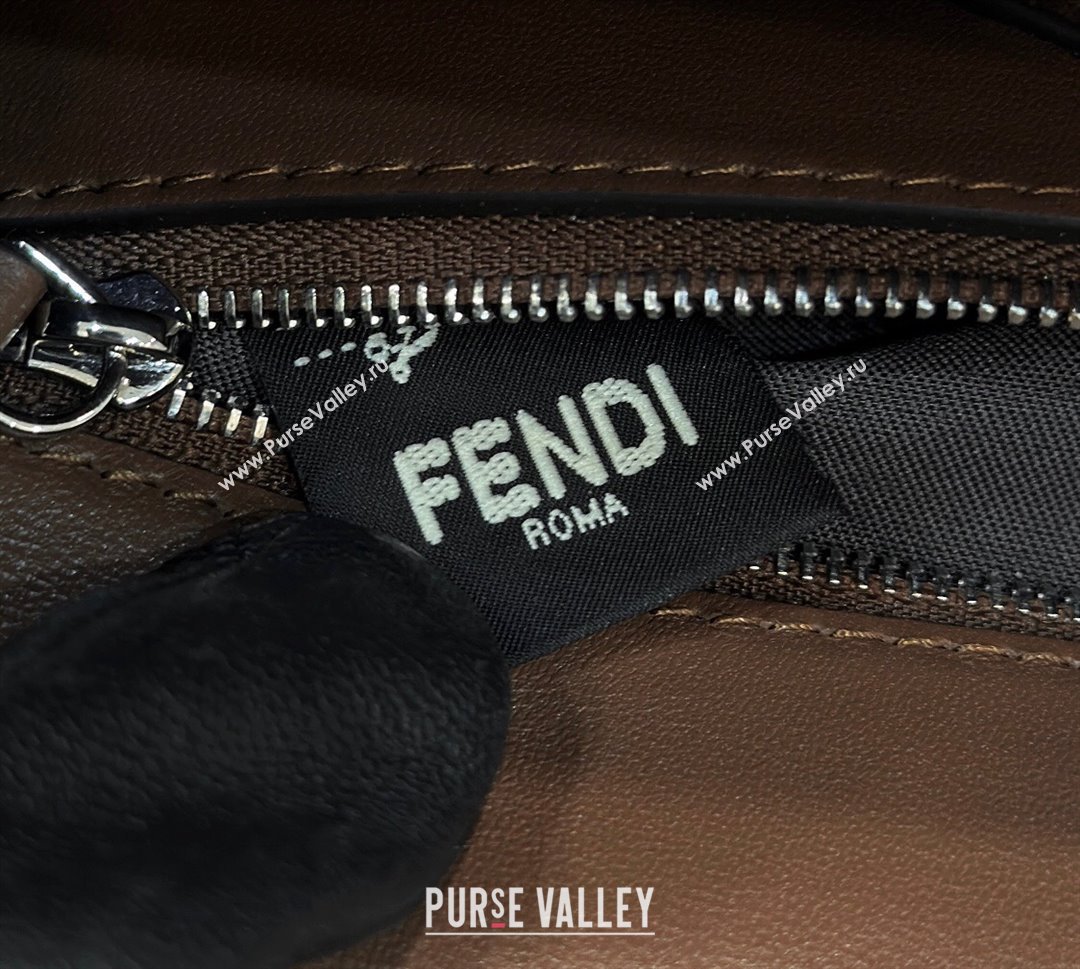 Fendi Regular Selleria Baguette bag with topstitches in Grained Calfskin Dark Brown 2024 8610M (CL-241213011)