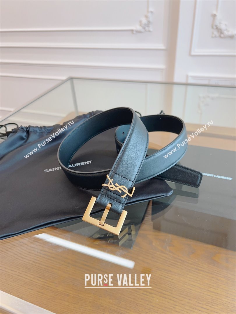 Saint Laurent Cassandra Calfskin Belt Width 3cm Black/Gold 2024 (YANG-24070406)