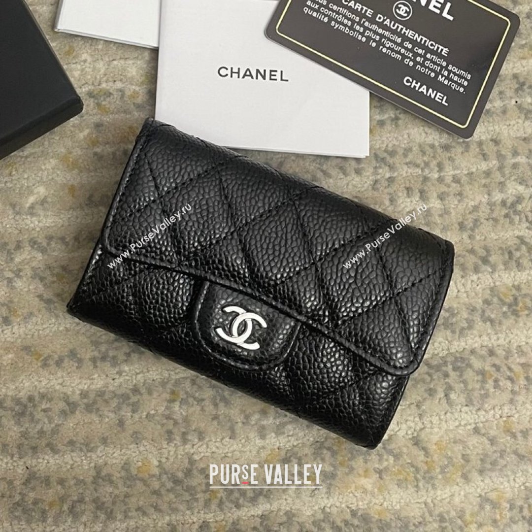 Chanel Grained Calfskin Flap Coin Purse Wallet Black/Silver 2021 (nana-21091343)