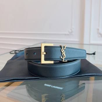 Saint Laurent Cassandra Calfskin Belt Width 3cm Black/Gold 2024 (YANG-24070406)