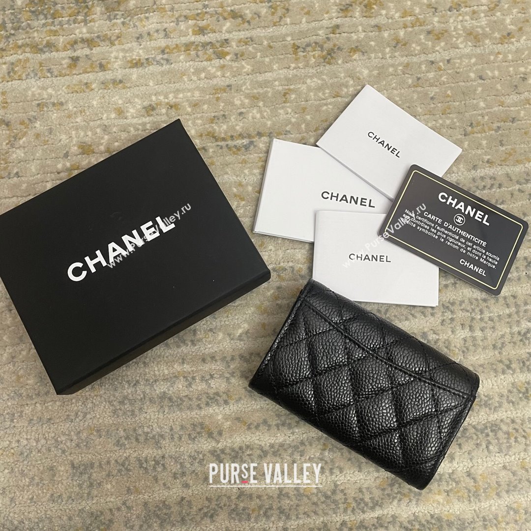 Chanel Grained Calfskin Flap Coin Purse Wallet Black/Silver 2021 (nana-21091343)