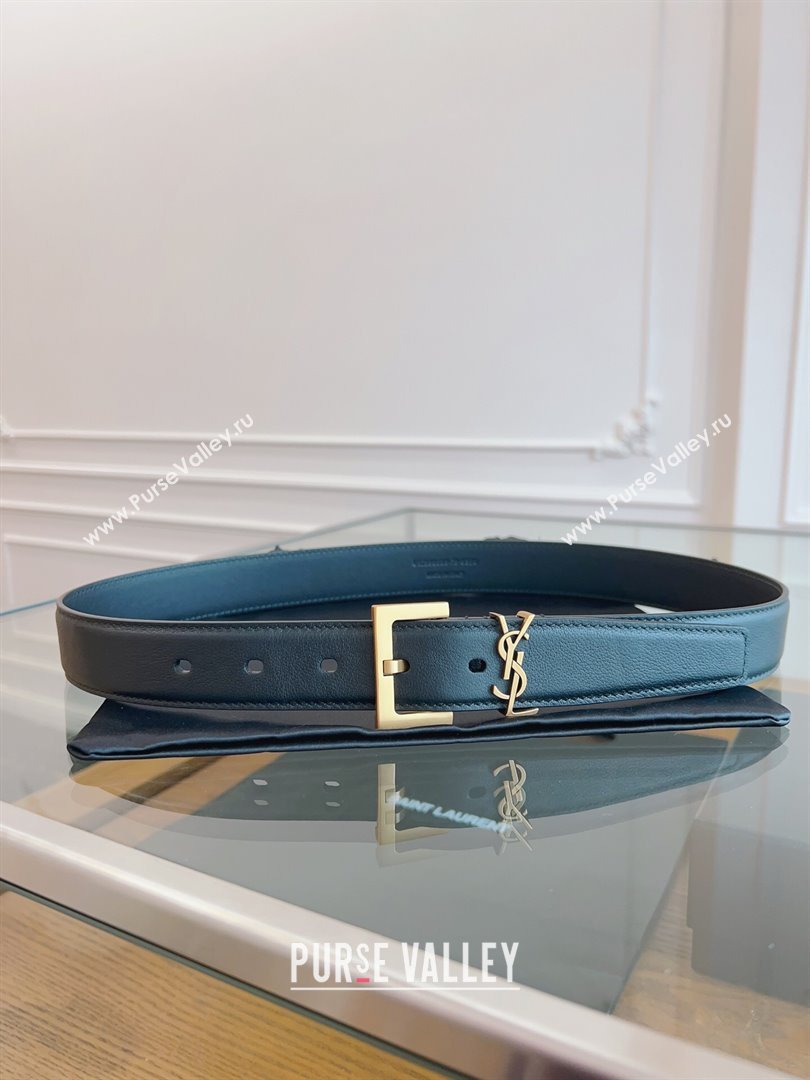 Saint Laurent Cassandra Calfskin Belt Width 3cm Black/Gold 2024 (YANG-24070406)