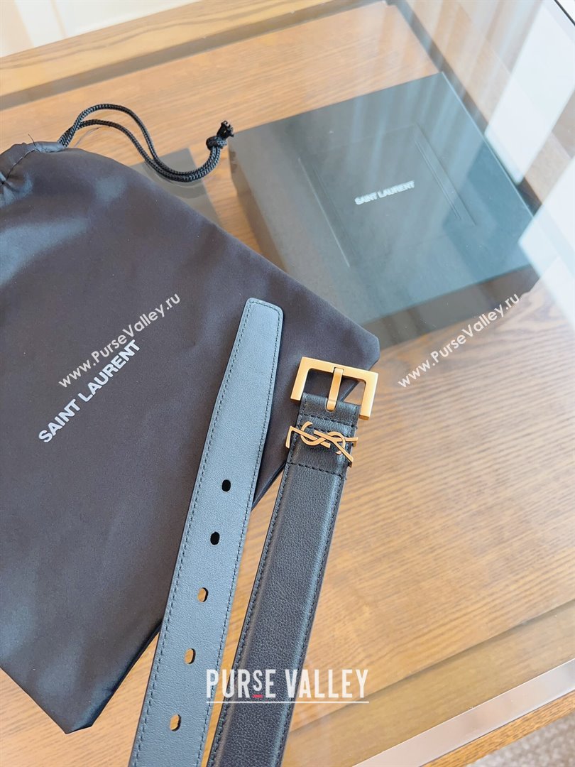 Saint Laurent Cassandra Calfskin Belt Width 3cm Black/Gold 2024 (YANG-24070406)