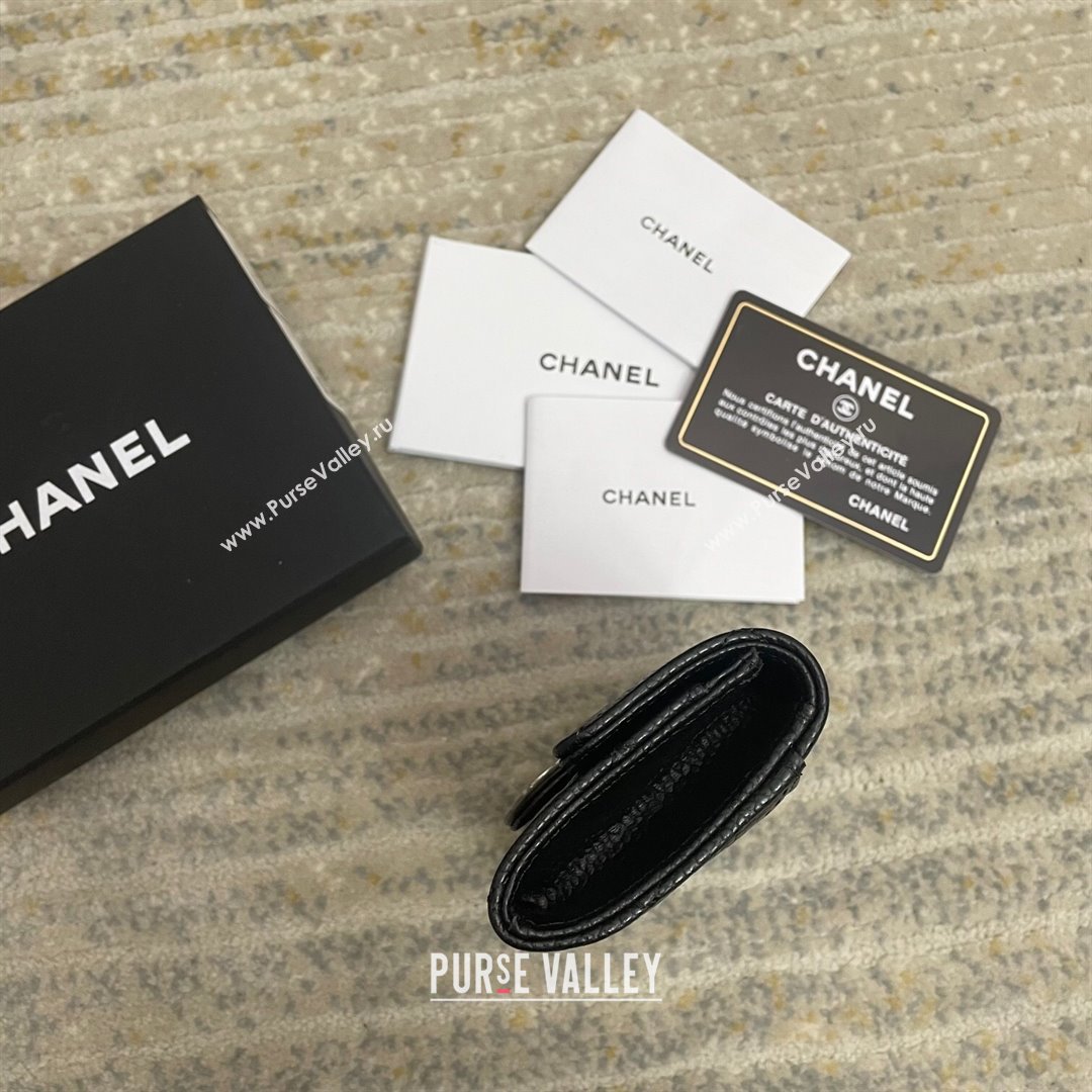 Chanel Grained Calfskin Flap Coin Purse Wallet Black/Silver 2021 (nana-21091343)