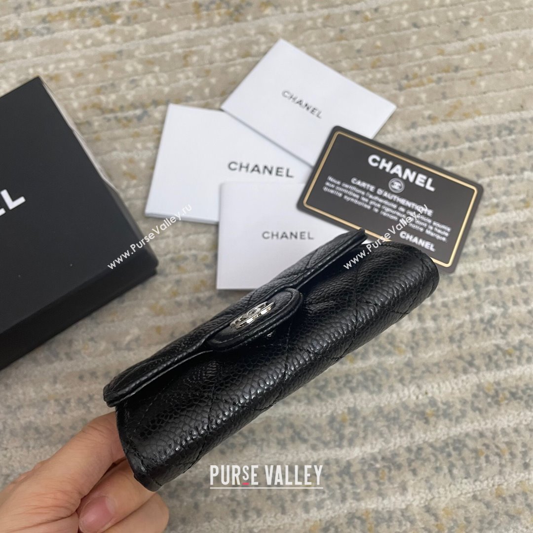 Chanel Grained Calfskin Flap Coin Purse Wallet Black/Silver 2021 (nana-21091343)