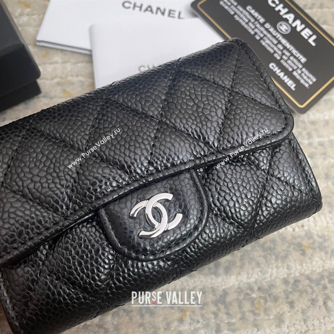 Chanel Grained Calfskin Flap Coin Purse Wallet Black/Silver 2021 (nana-21091343)
