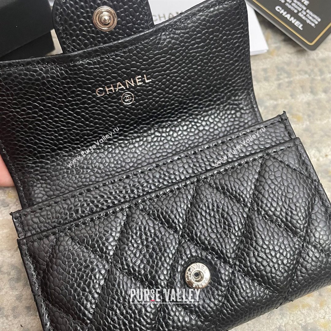 Chanel Grained Calfskin Flap Coin Purse Wallet Black/Silver 2021 (nana-21091343)