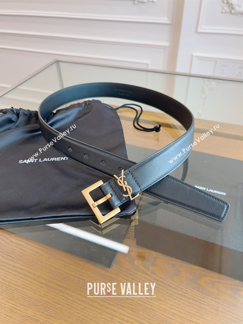 Saint Laurent Cassandra Calfskin Belt Width 3cm Black/Gold 2024 (YANG-24070406)