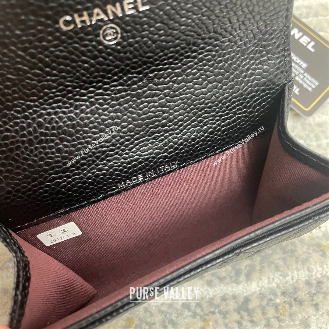 Chanel Grained Calfskin Flap Coin Purse Wallet Black/Silver 2021 (nana-21091343)