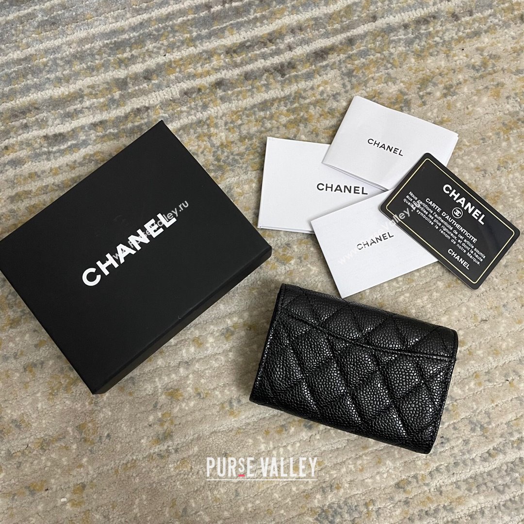 Chanel Grained Calfskin Flap Coin Purse Wallet Black/Gold 2021 (nana-21091342)