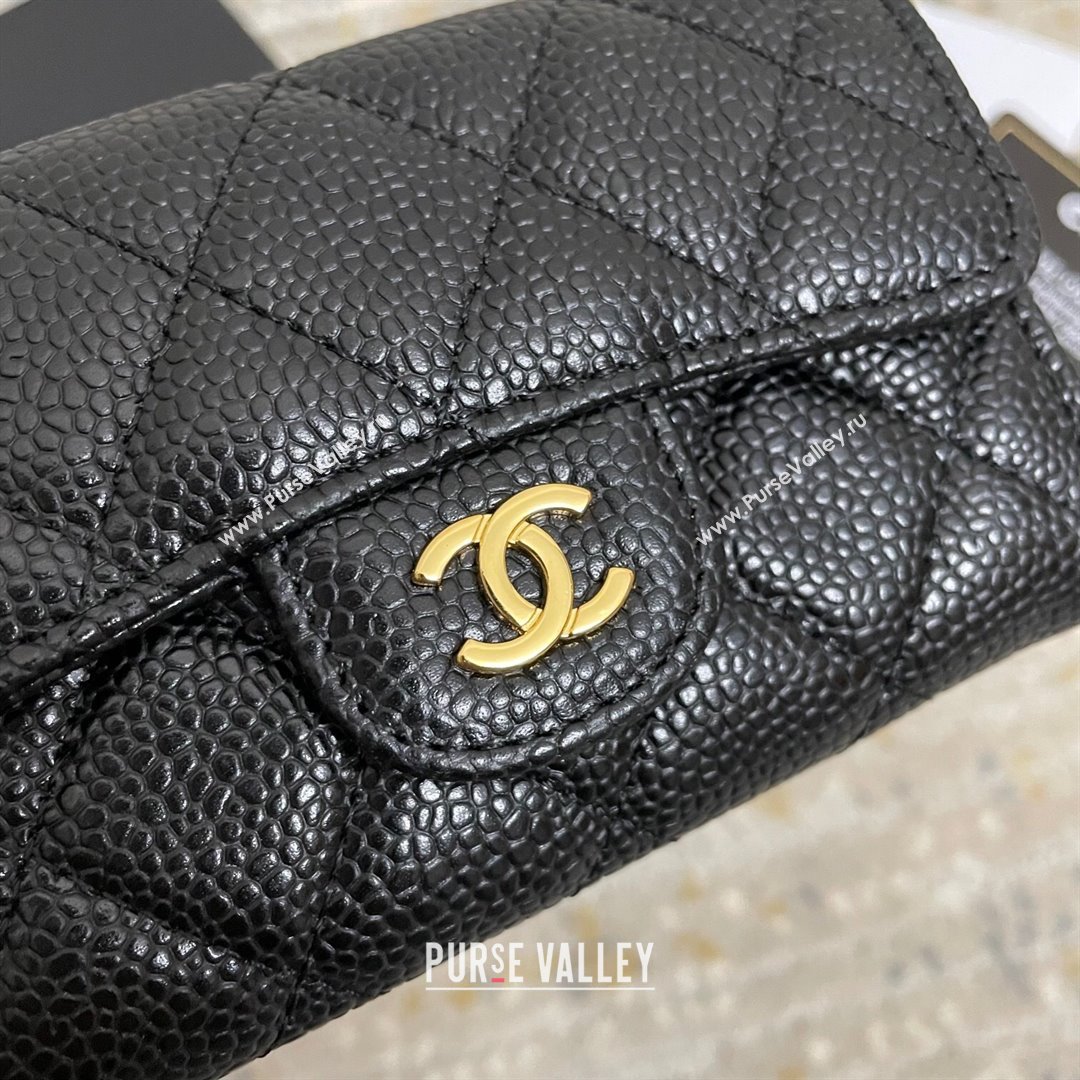 Chanel Grained Calfskin Flap Coin Purse Wallet Black/Gold 2021 (nana-21091342)