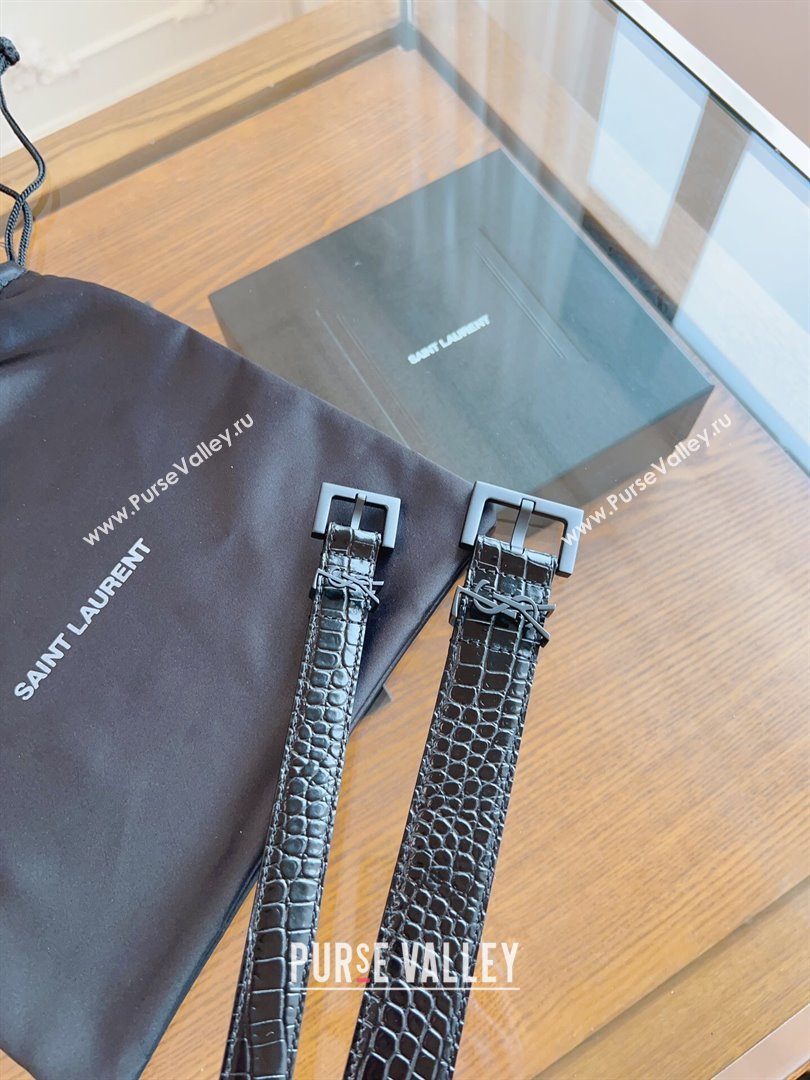 Saint Laurent Cassandra Belt in Embossed Leather Width 2cm Black/Black 2024 (YANG-24070407)