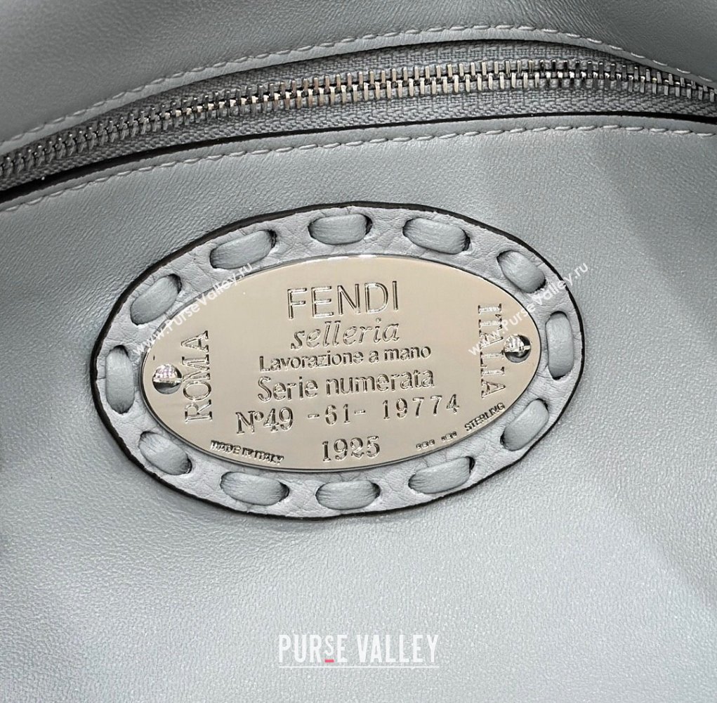 Fendi Regular Selleria Baguette bag with topstitches in Grained Calfskin Light Blue 2024 8610M (CL-241213013)