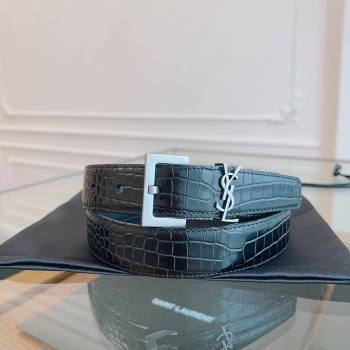 Saint Laurent Cassandra Belt in Embossed Leather Width 3cm Black/Silver 2024 (YANG-24070409)