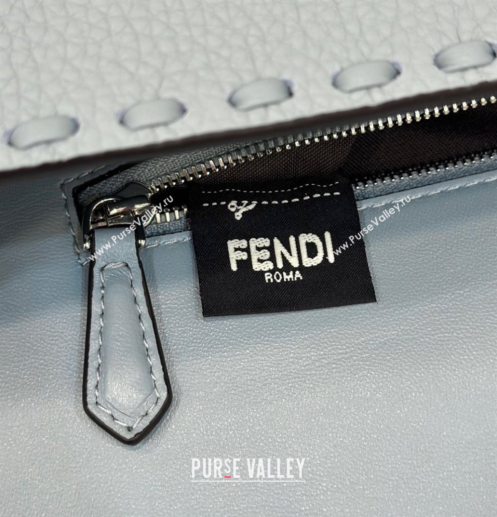 Fendi Regular Selleria Baguette bag with topstitches in Grained Calfskin Light Blue 2024 8610M (CL-241213013)