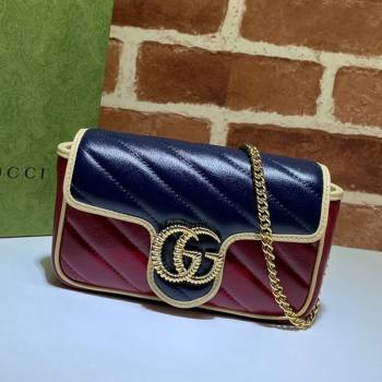 Gucci GG Marmont Leather Super Mini Bag ‎574969 Navy Blue/Ruby Red 2021 (DLH-21072620)