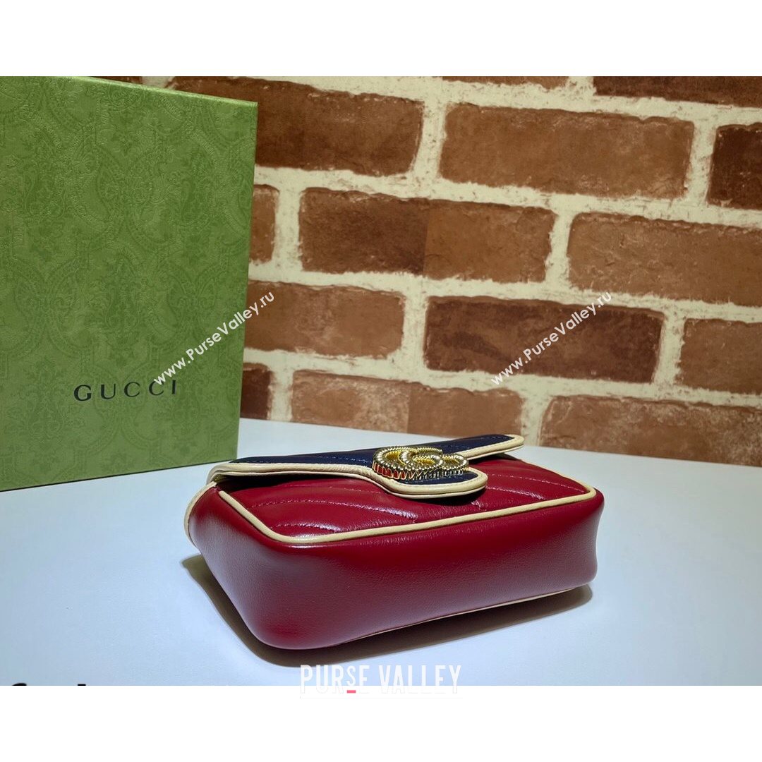 Gucci GG Marmont Leather Super Mini Bag ‎574969 Navy Blue/Ruby Red 2021 (DLH-21072620)