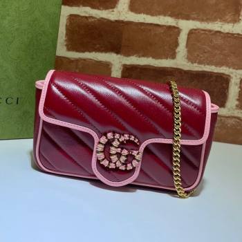 Gucci GG Marmont Leather Super Mini Bag ‎574969 Ruby Red/Pink 2021 (DLH-21072621)
