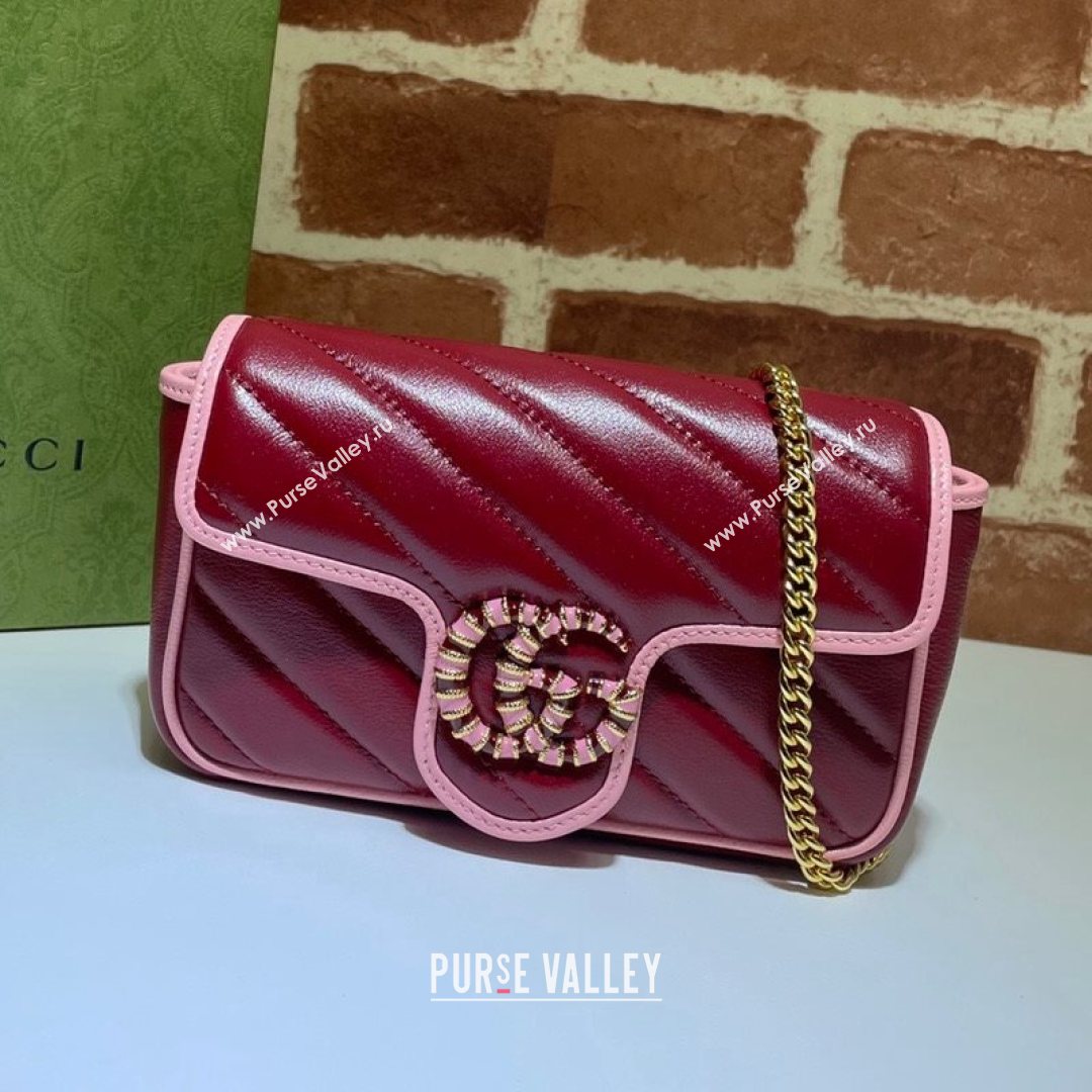Gucci GG Marmont Leather Super Mini Bag ‎574969 Ruby Red/Pink 2021 (DLH-21072621)