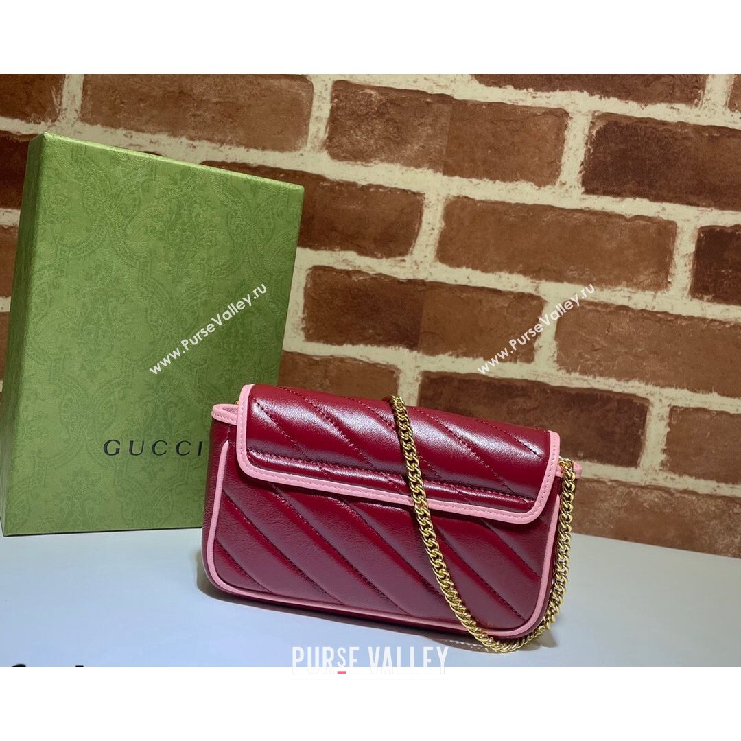 Gucci GG Marmont Leather Super Mini Bag ‎574969 Ruby Red/Pink 2021 (DLH-21072621)
