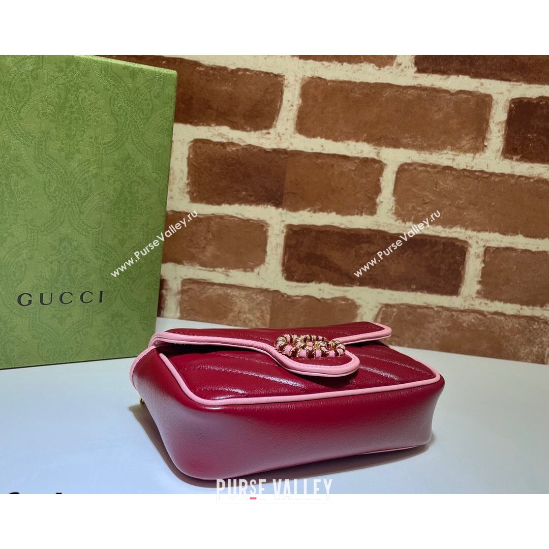 Gucci GG Marmont Leather Super Mini Bag ‎574969 Ruby Red/Pink 2021 (DLH-21072621)