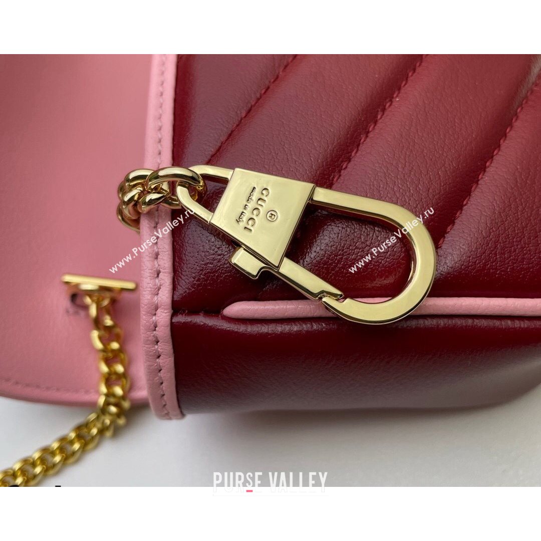 Gucci GG Marmont Leather Super Mini Bag ‎574969 Ruby Red/Pink 2021 (DLH-21072621)