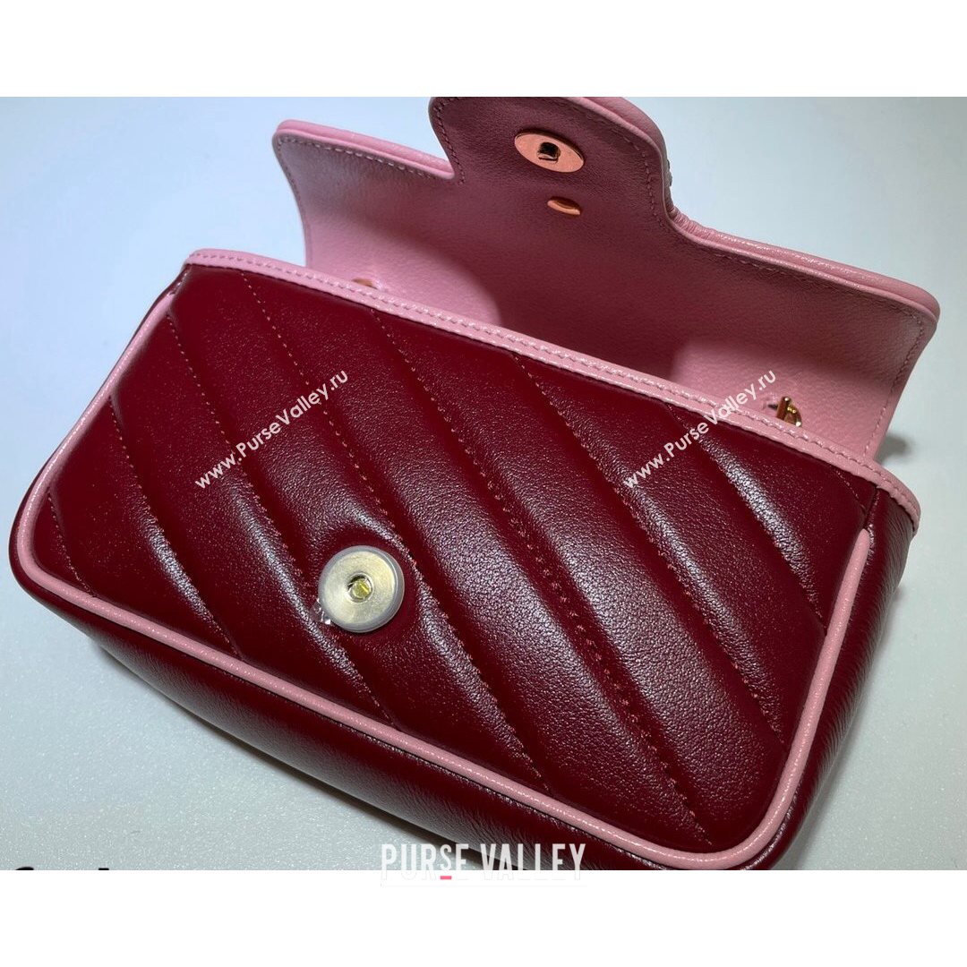 Gucci GG Marmont Leather Super Mini Bag ‎574969 Ruby Red/Pink 2021 (DLH-21072621)