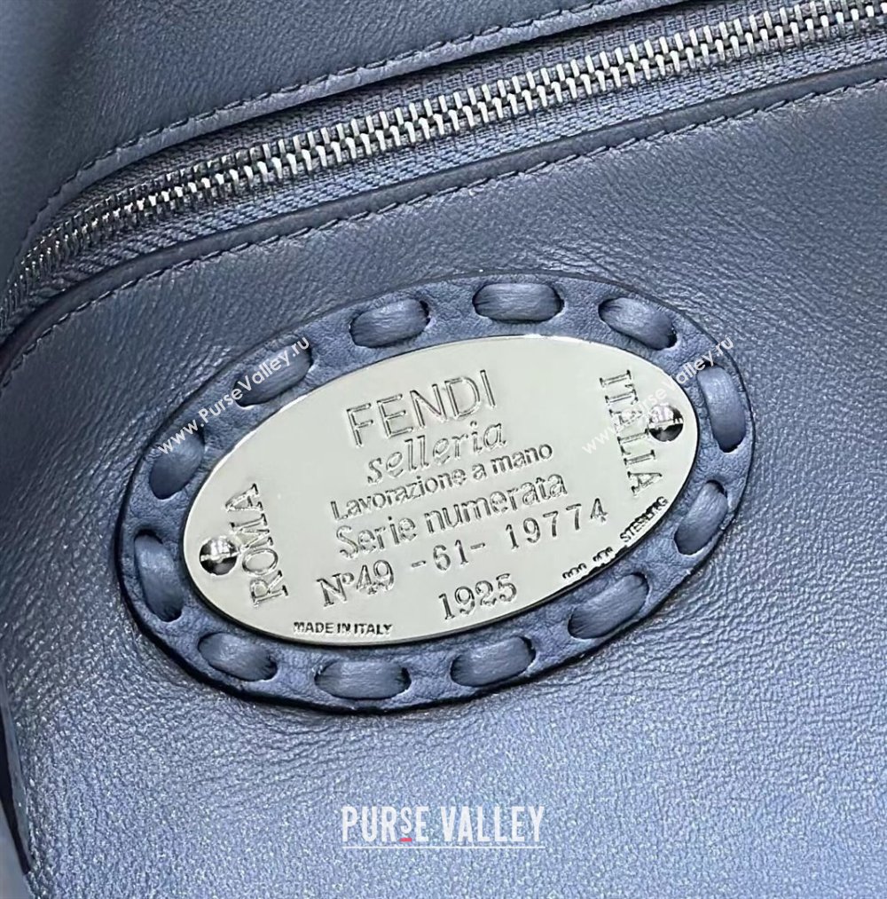 Fendi Regular Selleria Baguette bag with topstitches in Grained Calfskin Grey Blue 2024 8610M (CL-241213014)