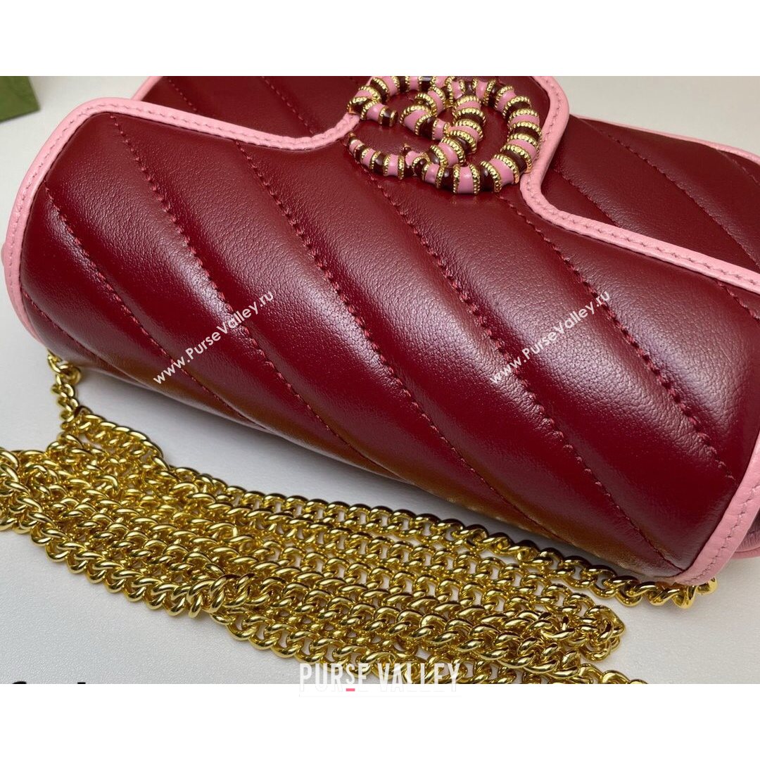 Gucci GG Marmont Leather Super Mini Bag ‎574969 Ruby Red/Pink 2021 (DLH-21072621)