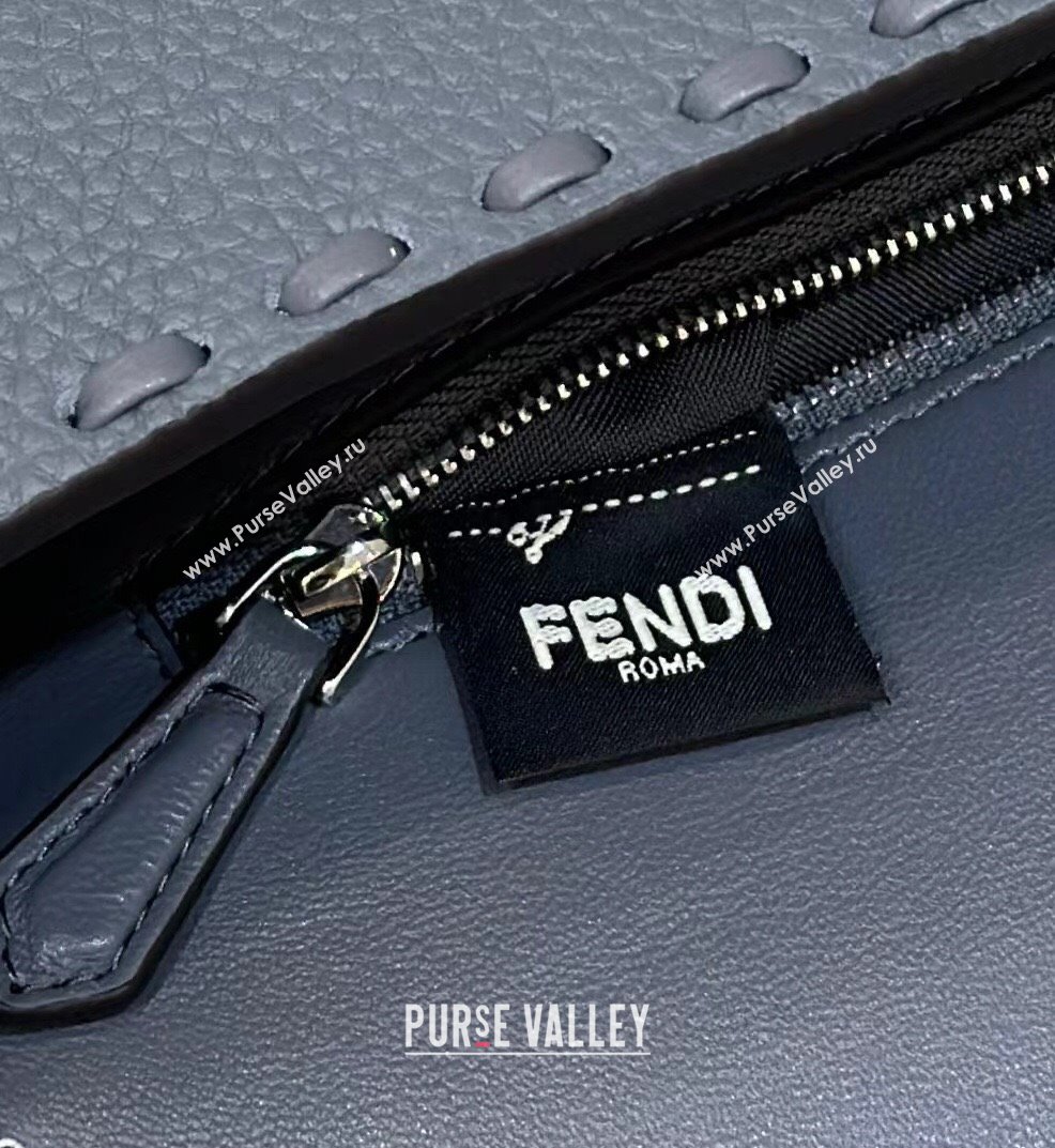 Fendi Regular Selleria Baguette bag with topstitches in Grained Calfskin Grey Blue 2024 8610M (CL-241213014)