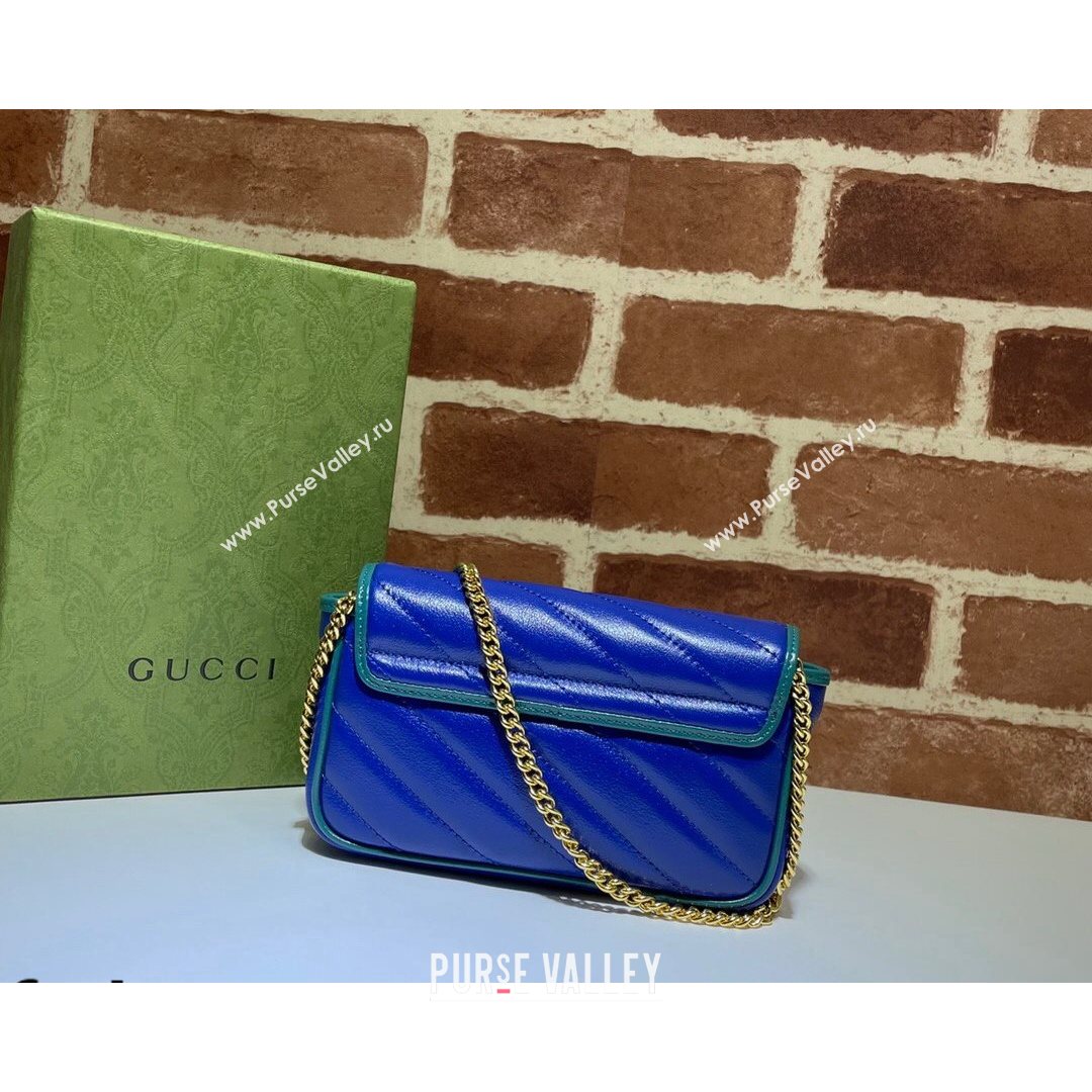 Gucci GG Marmont Leather Super Mini Bag ‎574969 Navy Blue/Turquoise 2021 (DLH-21072622)