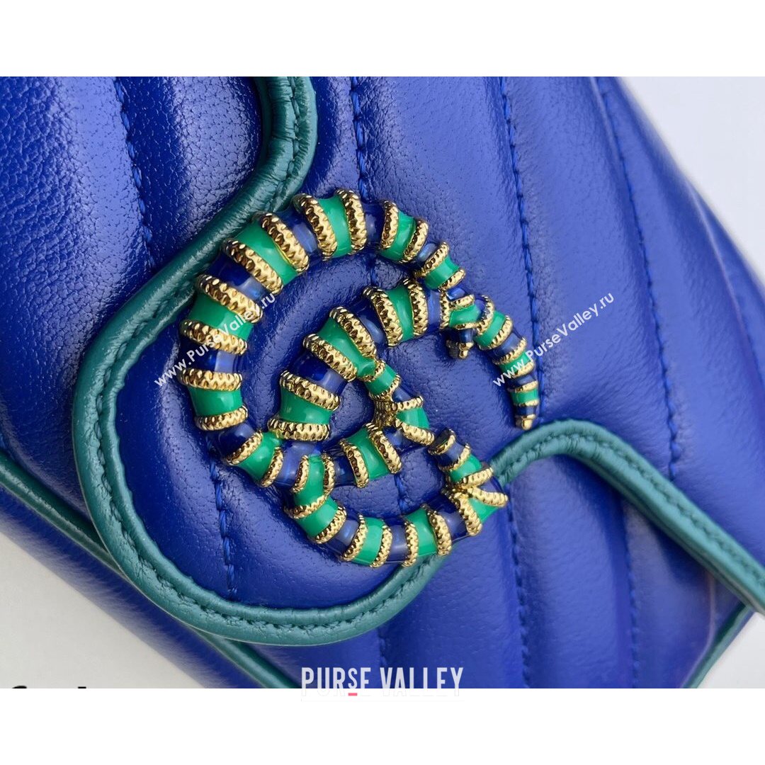 Gucci GG Marmont Leather Super Mini Bag ‎574969 Navy Blue/Turquoise 2021 (DLH-21072622)